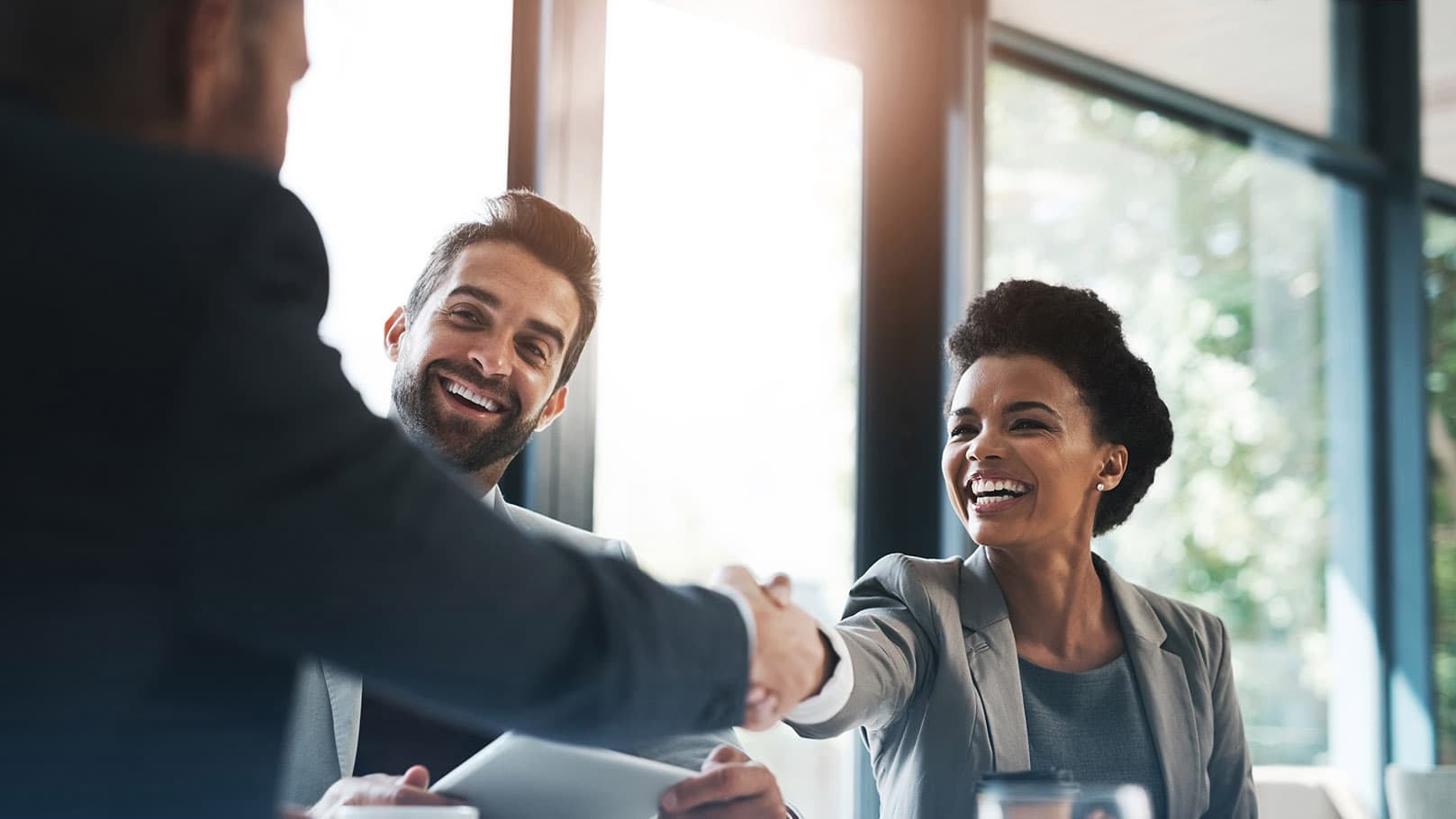 business-meeting-handshake-smiling-colleagues business-meeting-handshake-smiling-colleagues