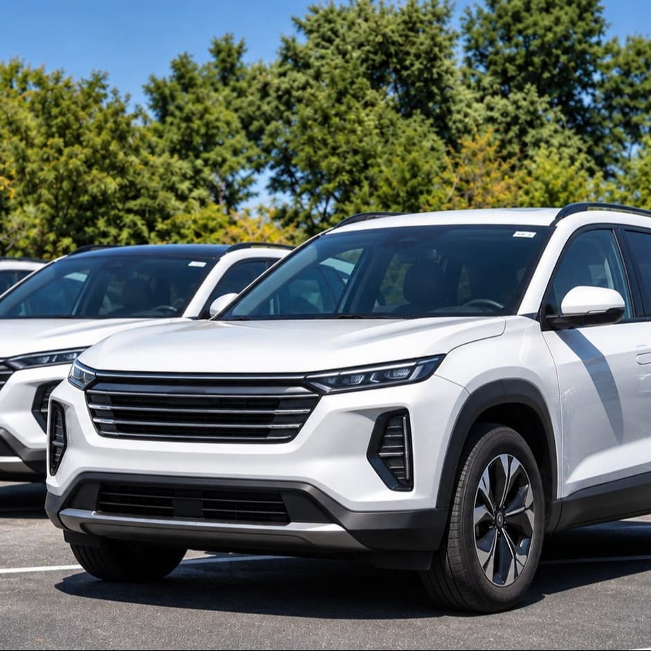 White SUVs in a commercial fleet parking lot White SUVs in a commercial fleet parking lot
