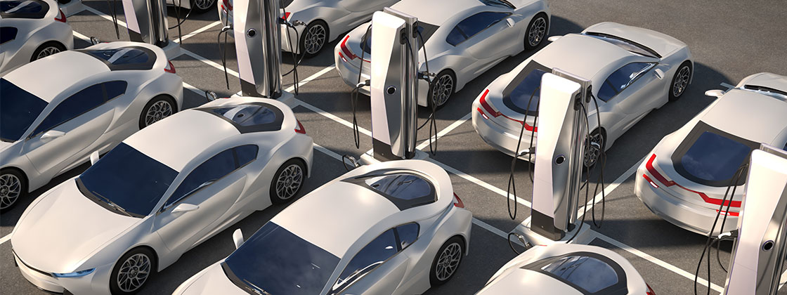 White electric vehicles seen from above