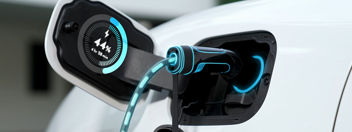 White electric car charging