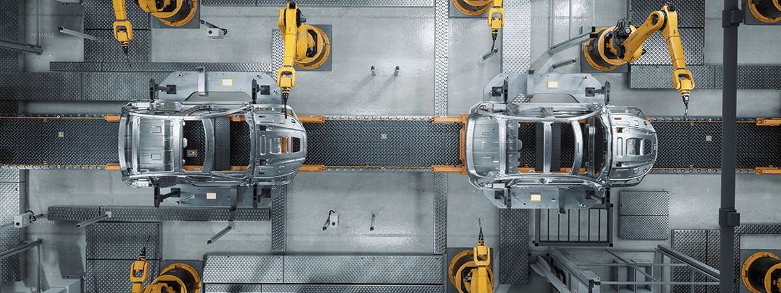 OEM car production line as seen from above