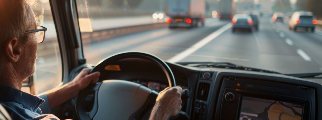 Man driving truck on freeway