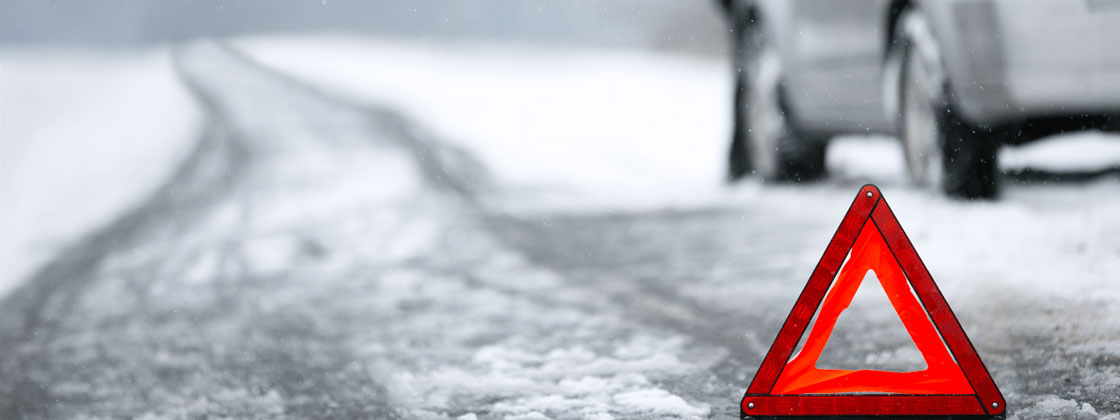 Winter road hazard with orange and red hazard size