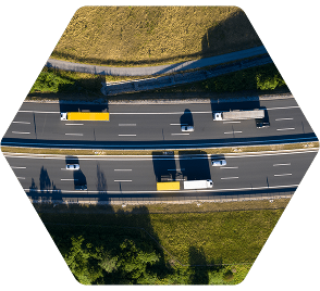 Overhead shot of a highway with vehicles