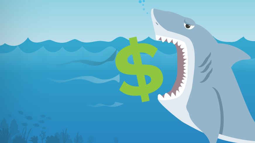 Shark chomping dollar symbol