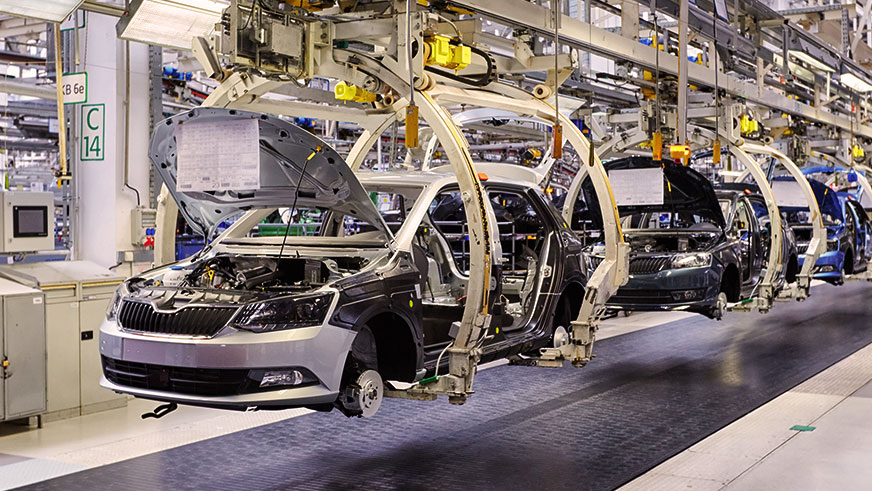 Assembly line of cars