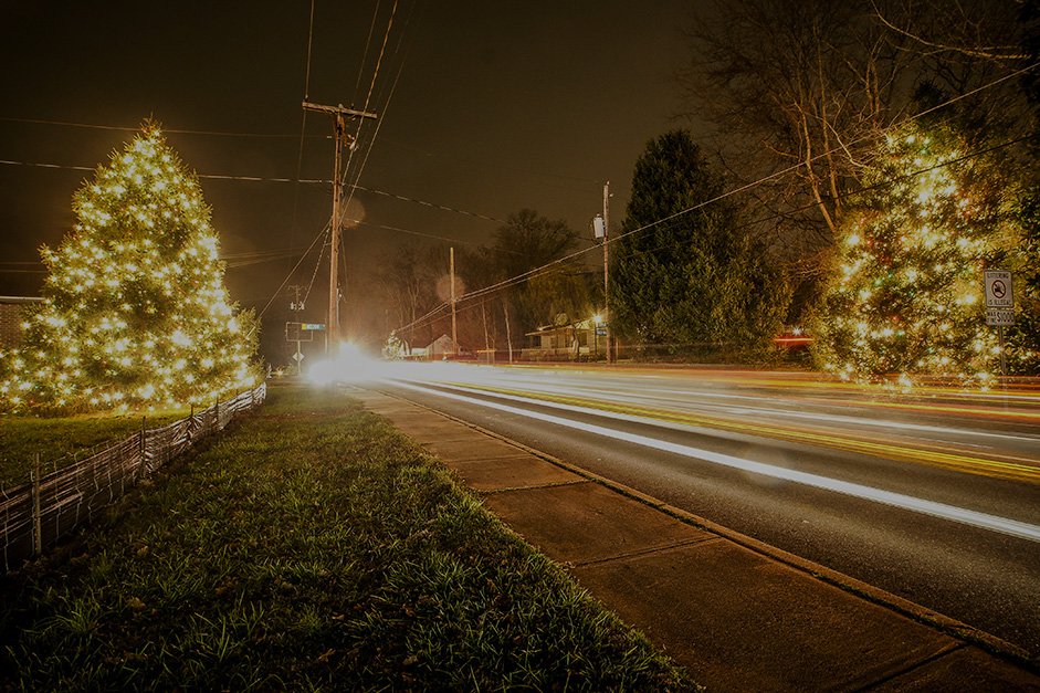 holiday street lights at night