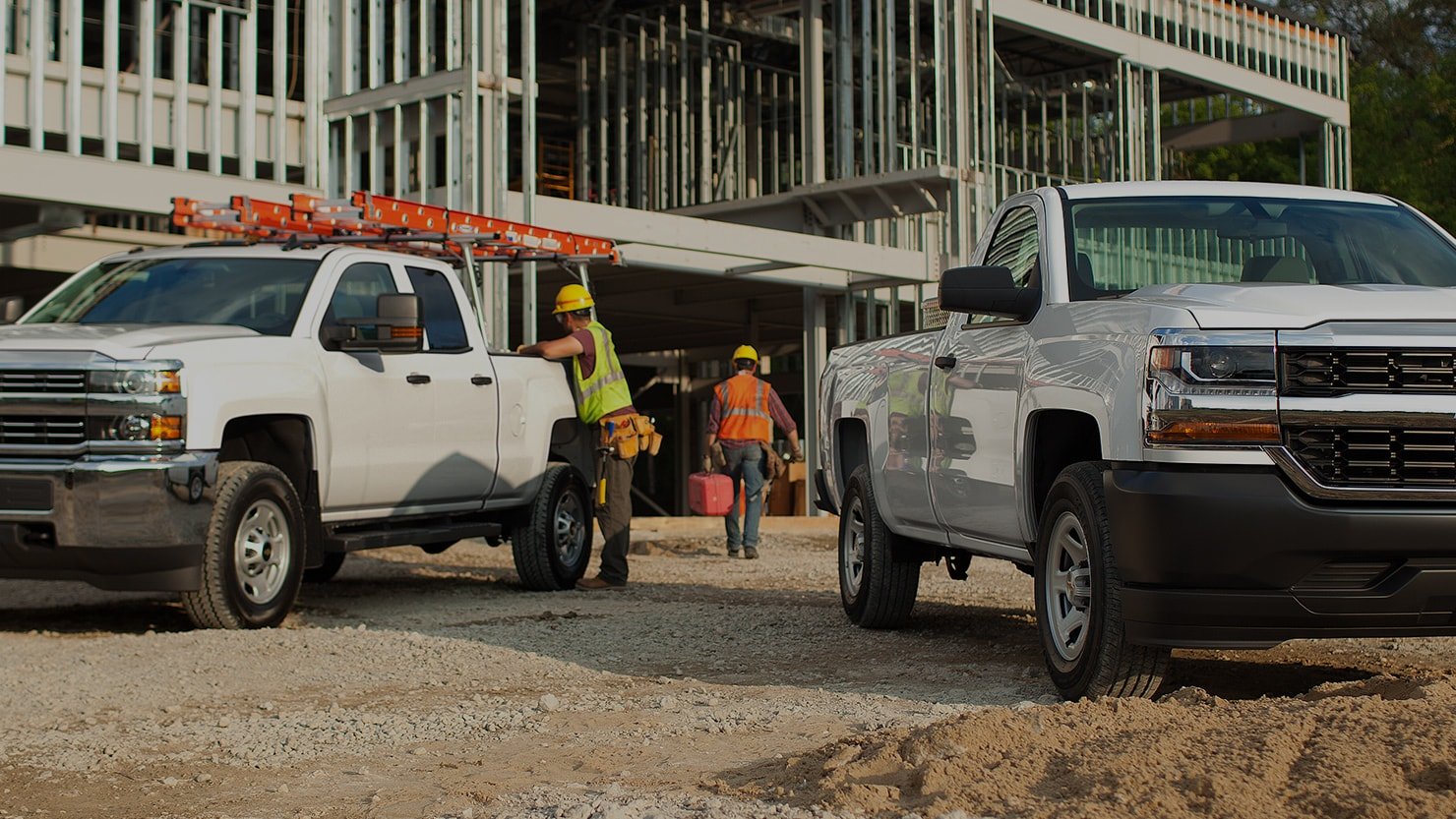 Work trucks on construction site